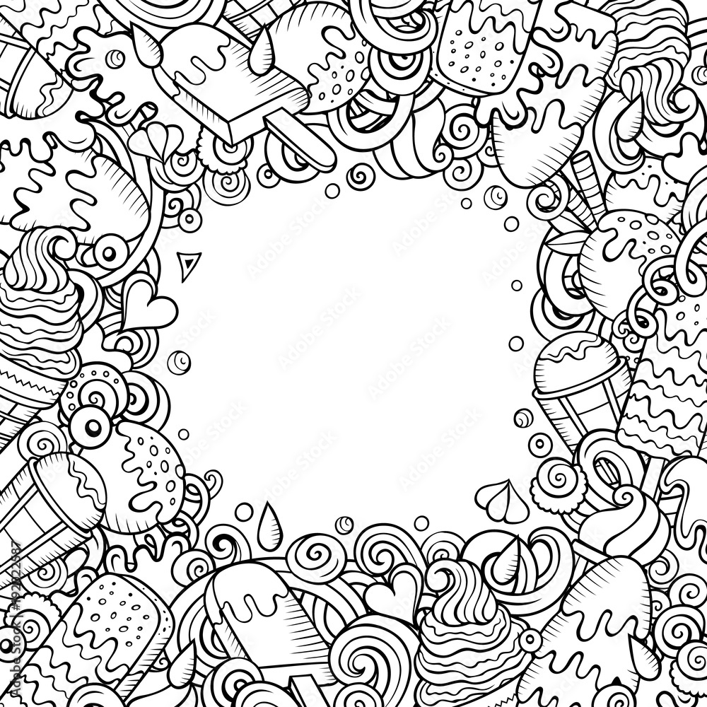 Cartoon vector hand-drawn doodles Ice Cream frame illustration. Cartoon vector hand-drawn doodles Ice Cream frame illustration.