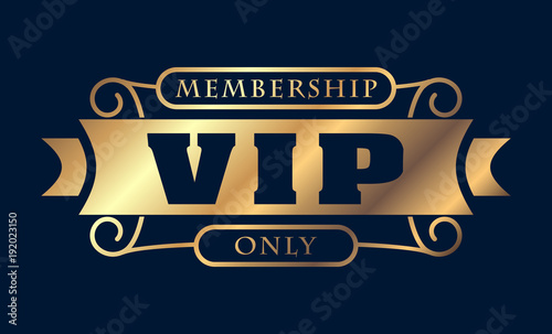 Gold rich decorated VIP design on a dark blue background.