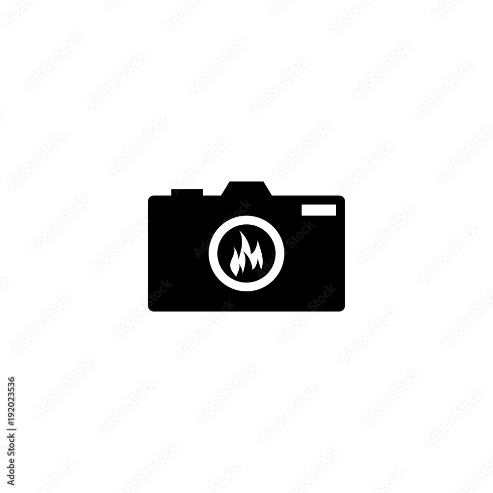 Silhouette of camera photography with fire flame on a lens logo design template vector Silhouette of camera photography with fire flame on a lens logo design template vector