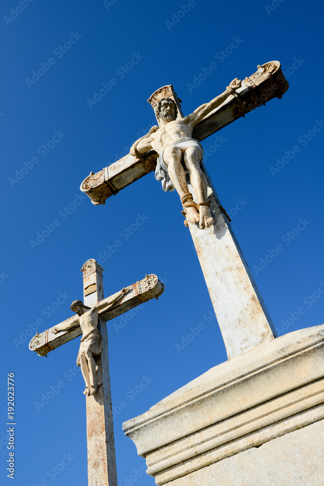 jesus christ cross calvary statue on golgotha hill christian easter symbol