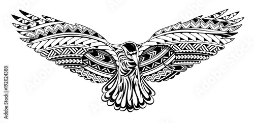 Crow tattoo with Maori style ornaments