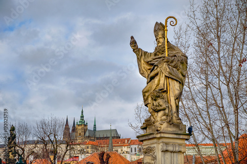 Statue seen on Charles Bridge in Prague. Czech republic.