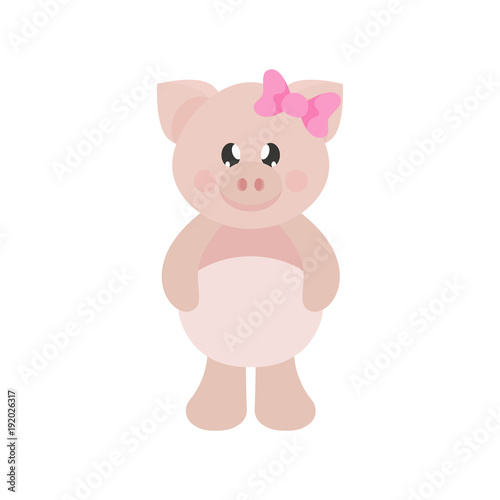 cartoon cute pig girl with bow