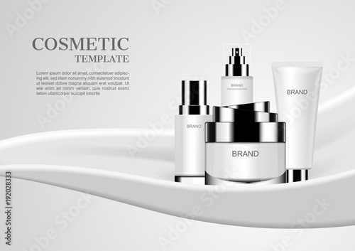 Cosmetic set on white milk background vector cosmetic mockups