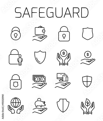 Safeguard related vector icon set. 