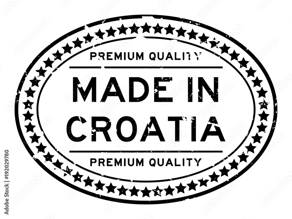 Grunge black premium quality made in Croatia oval rubber seal stamp on white background