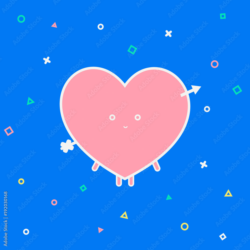 Valentine's Day concept illustration with funny heart on blue background.