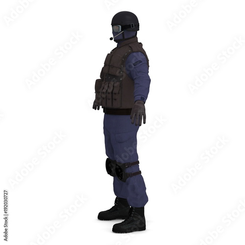 SWAT police officer on white. 3D illustration