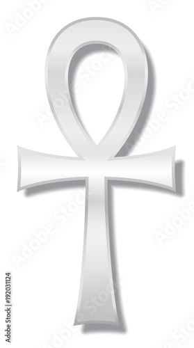 Ankh, also known as key of life, key of Nile, crux ansata - ancient Egyptian hieroglyphic character represents the concept of eternal life. Silver illustration on white background.