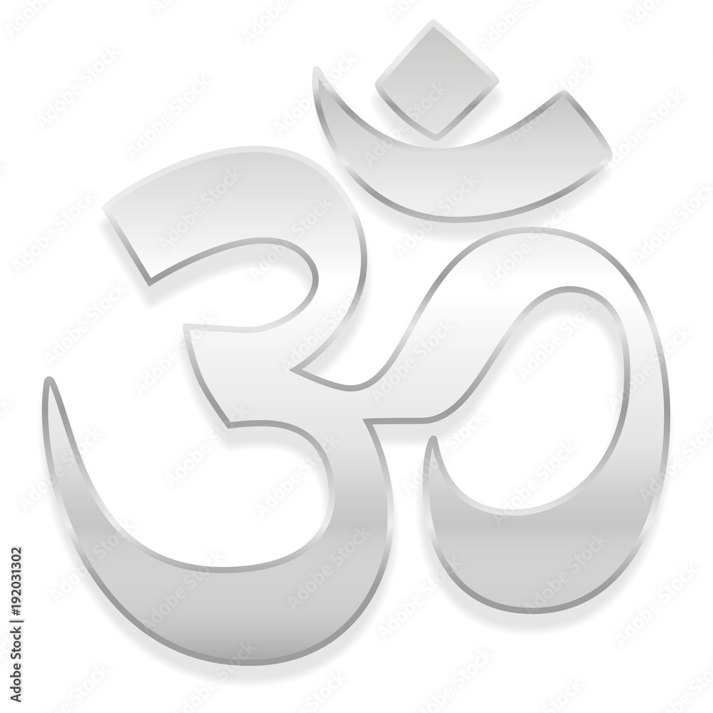 Om or Aum symbol. Spiritual healing silver symbol of buddhism and hinduism - isolated vector illustration on white background. Om or Aum symbol. Spiritual healing silver symbol of buddhism and hinduism - isolated vector illustration on white background.