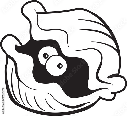 Fotótapéta Black and white illustration of a clam with large eyes.