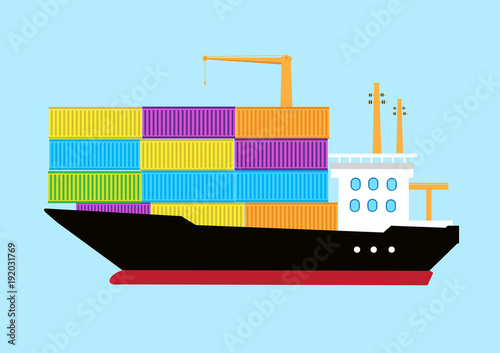 Cargo container ship sailing.Vector Illustration
