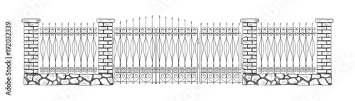 Decorative stone and metal fences. Vector illustration