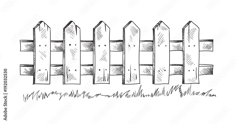 Wooden sketch fence. Vector illustration