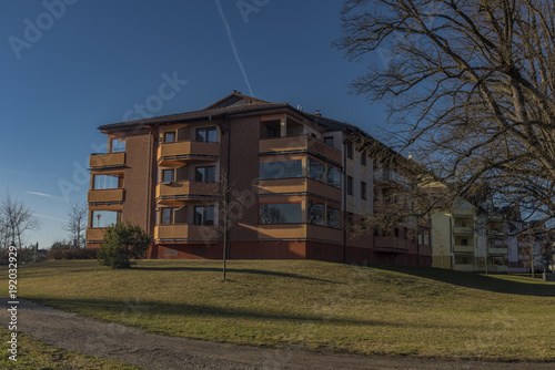 Modern building near Malse river in Ceske Budejovice photo