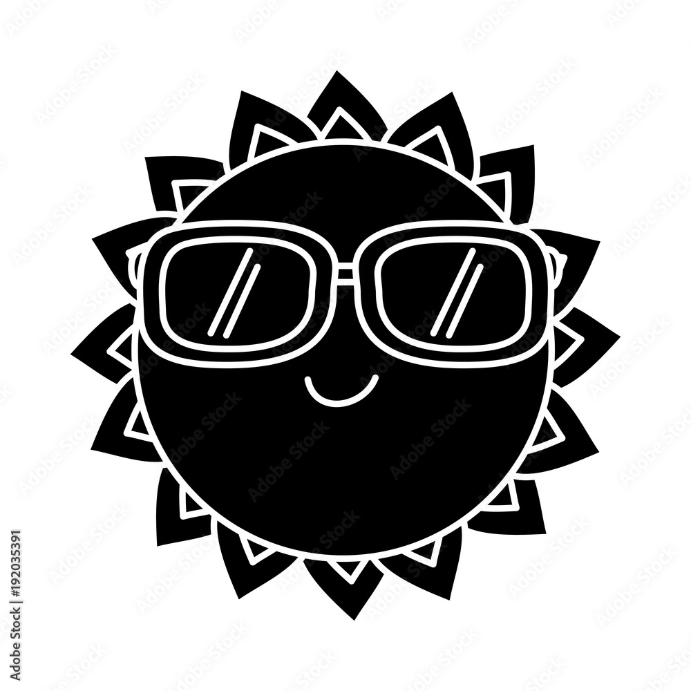 cartoon sun wearing sunglasses summer character vector illustration ...