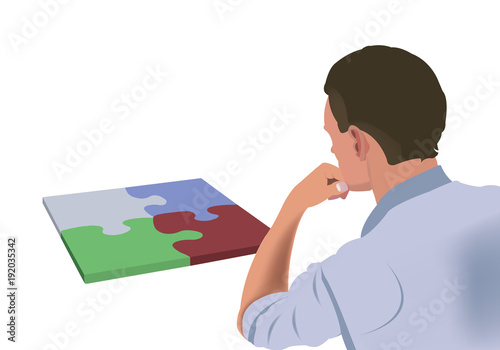 persona di spalle medita e pensa unione puzzle