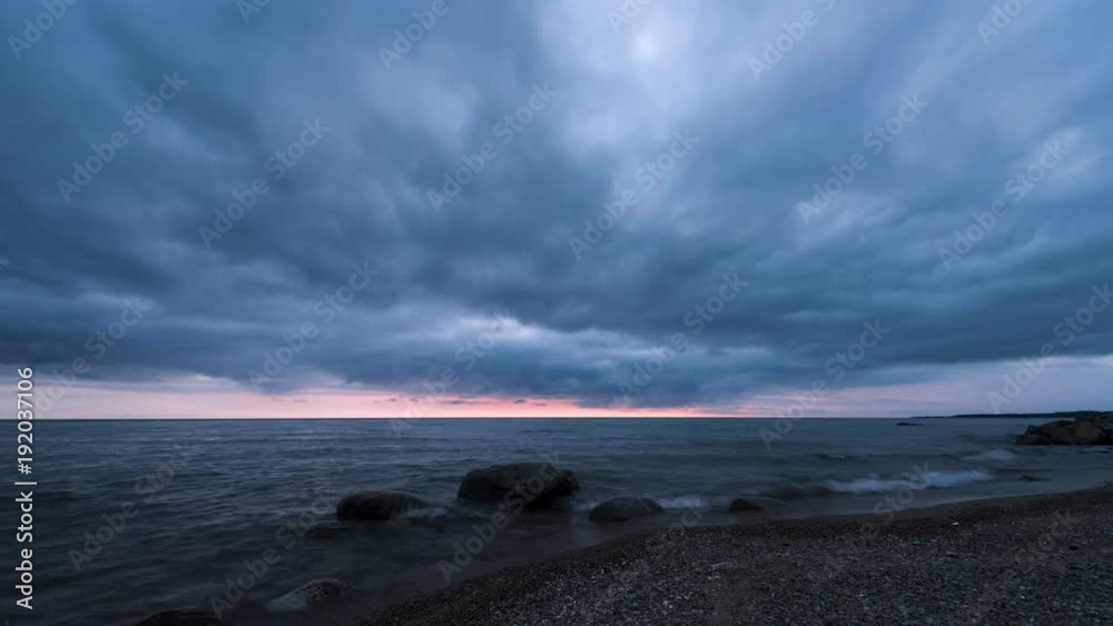 Time Lapse Sunset Blue Hour to Night Fast Moving Clouds Sky and Beach #2