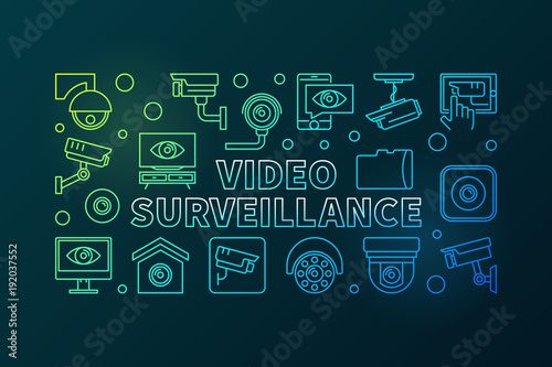 Video surveillance colored banner in line style