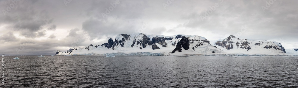 Antarctic landscape view from sea panoramic