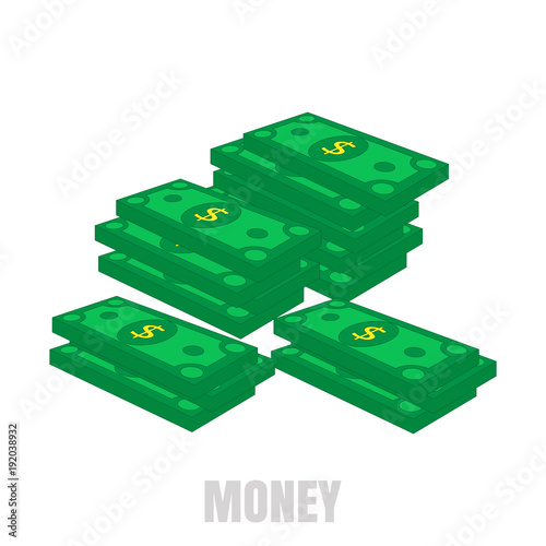Piles of paper money. Green dollars. The concept of financial well-being. Vector illustration