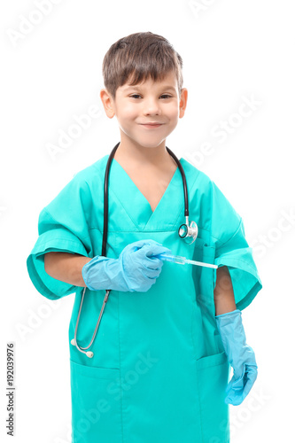 Cute little boy in doctor u...