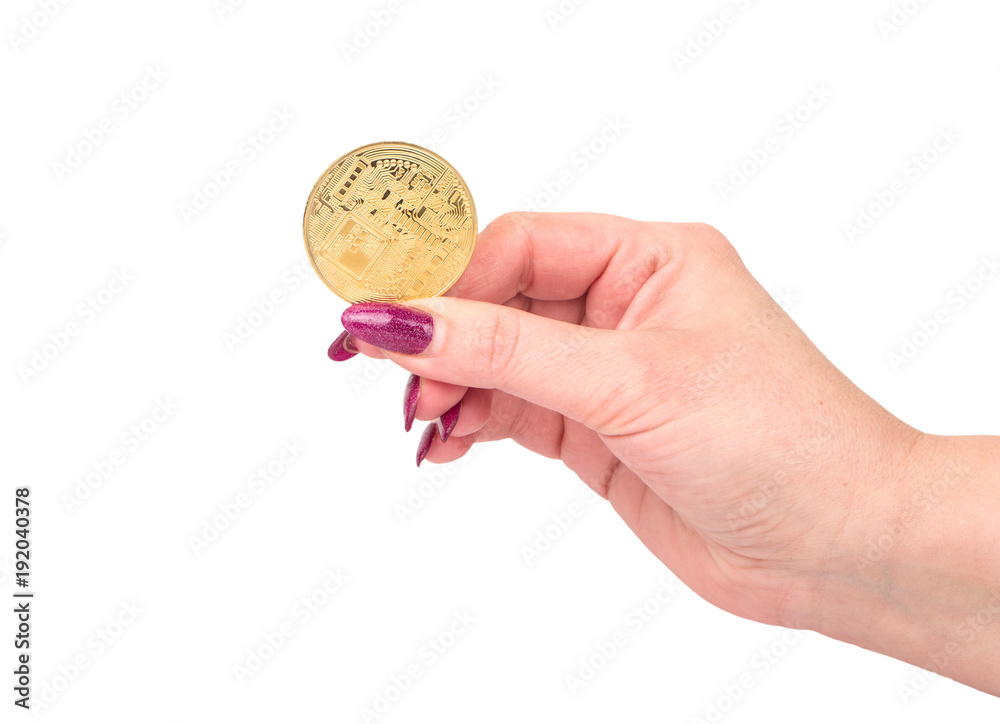 Fototapeta premium Gold coin bitcoin in hand