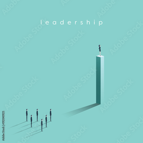 Business leadership concept with businesswoman standing on high position with her team. Symbol of success, achievement, future.