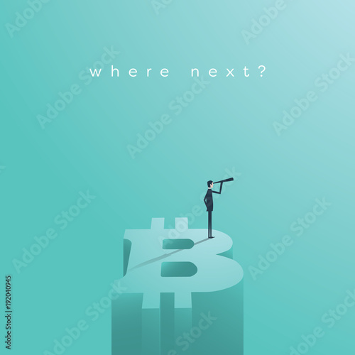 Bitcoin future vector concept. Symbol of cryptocurrency risk investment, possible danger of loss, volatility.