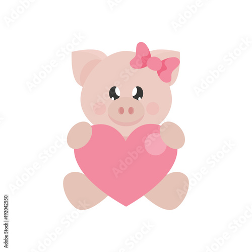 cartoon cute pig girl sitting with heart