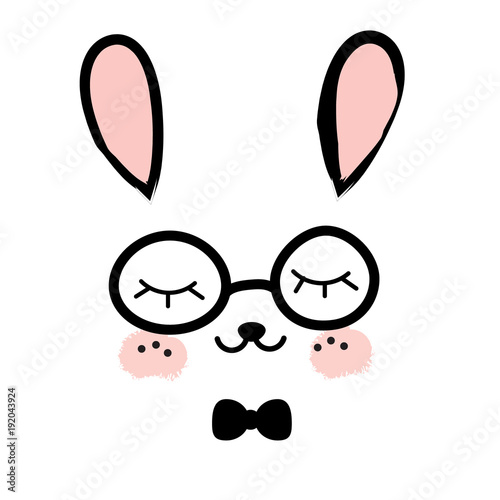 Cute rabbit. Kawaii Bunny. Sweet little Hare. Cartoon animal face for kids. Print for toddlers and babies fashion