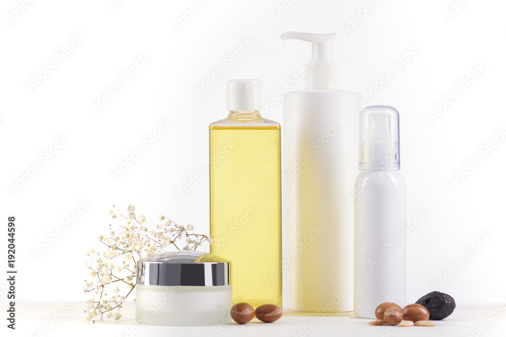 Argan products on white background Argan products on white background