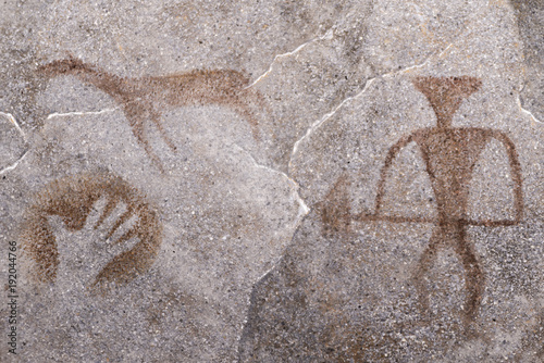 drawing of an ancient man, on the wall of a cave. history. stone Age.