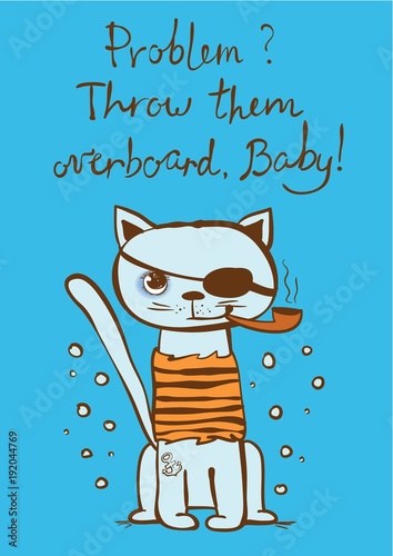 Vector card with cute cat and hand drawn funny cat text.