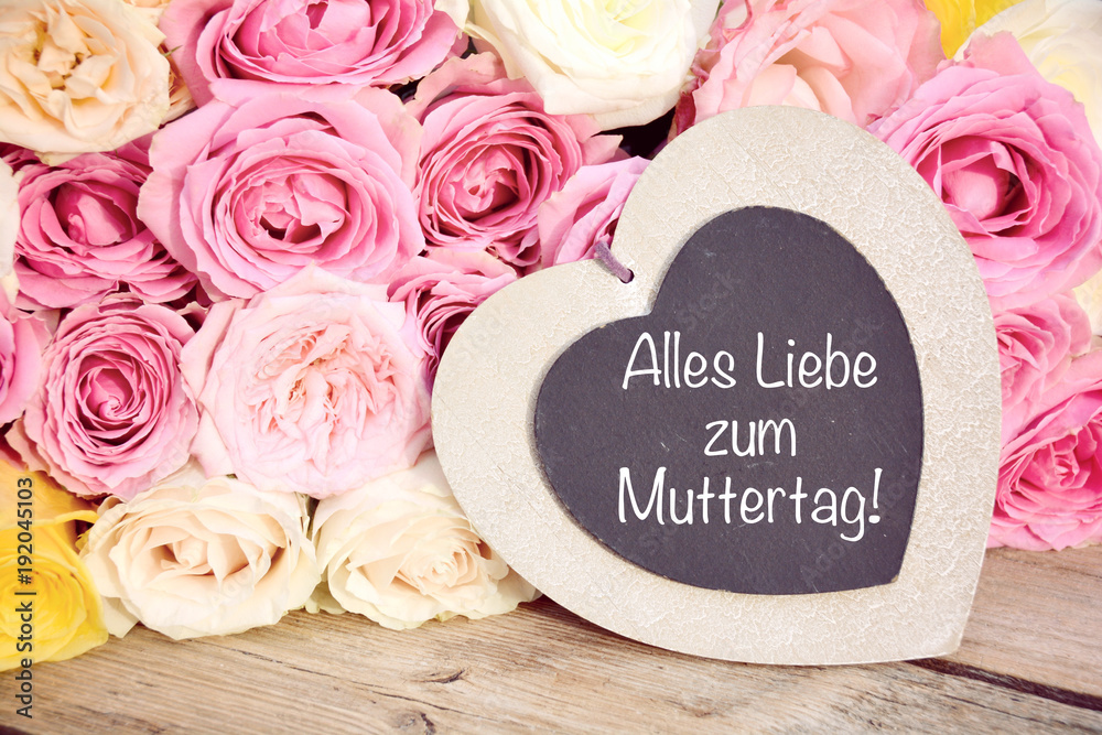 Muttertag - Blumenstrauß mit Herz - Rosen Pastell Stock-Foto | Adobe Stock