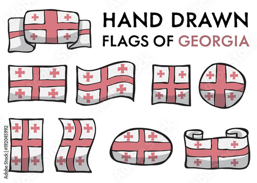 Set of Georgian Hand Drawn / Doodled  National Flags. High-Quality Vector Illustration. Grouped, Ready To Use!