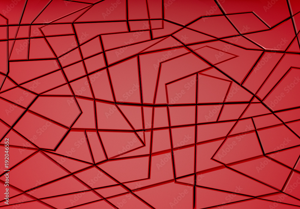 3d rendering. Modern luxury red color cut square shape in several pattern wall background.