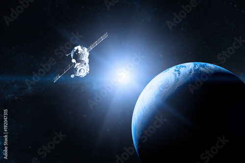 Fototapeta Naklejka Na Ścianę i Meble -  Blue planet Earth. Spacecraft launch into space. Elements of this image furnished by NASA.