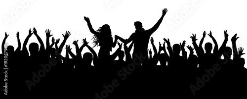 Concert, party. Applause crowd silhouette, cheerful people. Funny cheering, isolated vector