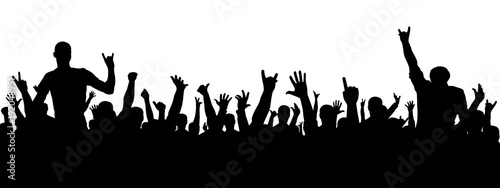 Rock concert silhouette. A crowd of people at a party. Cheerful crowd silhouette. Party people, applaud.