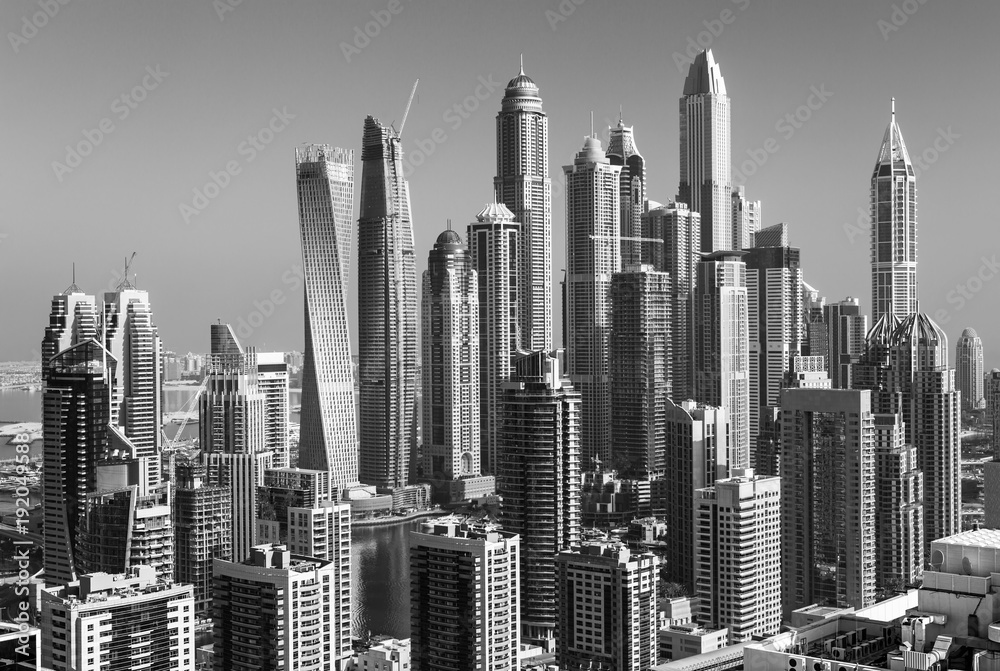 Amazing rooftop view on Dubai Marina skyscrapers, Dubai, United Arab Emirates