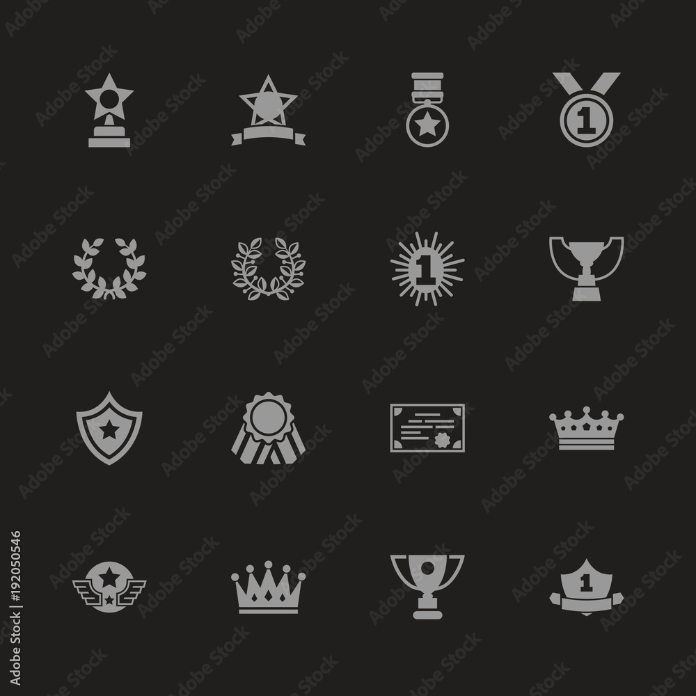 Awards icons - Gray symbol on black background. Simple illustration. Flat Vector Icon.