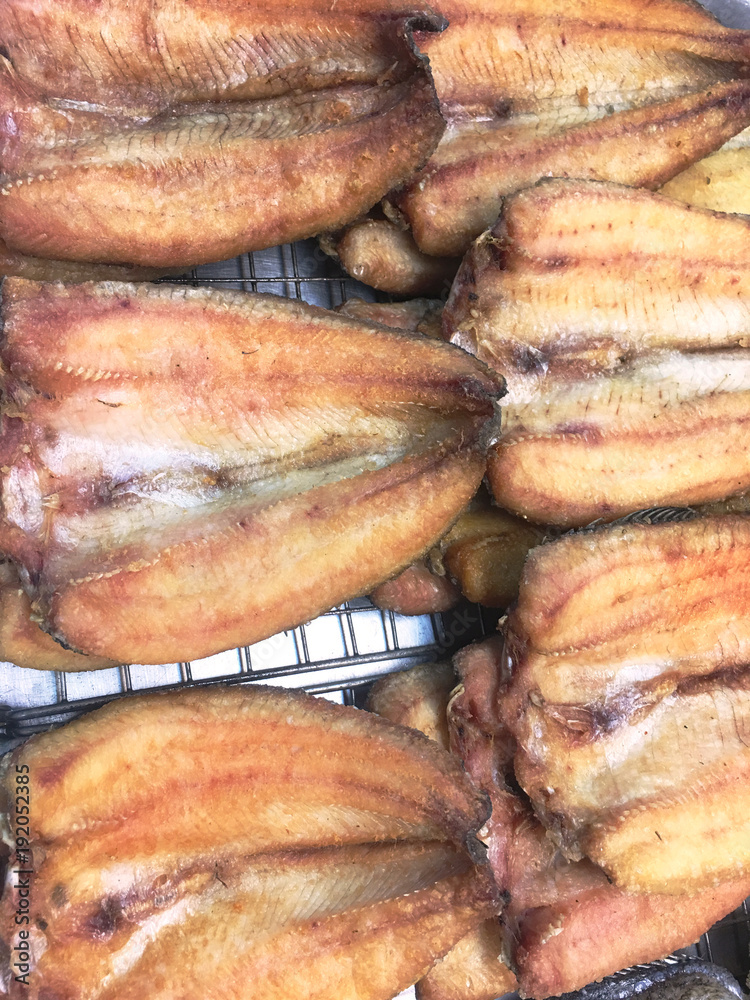 Fried Sun Dried Striped Snakehead Fish, Isolated Fried Sun Dried Striped Snakehead Fish, Isolated