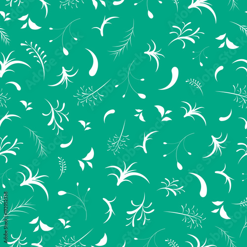Vector seamless green and white floral pattern