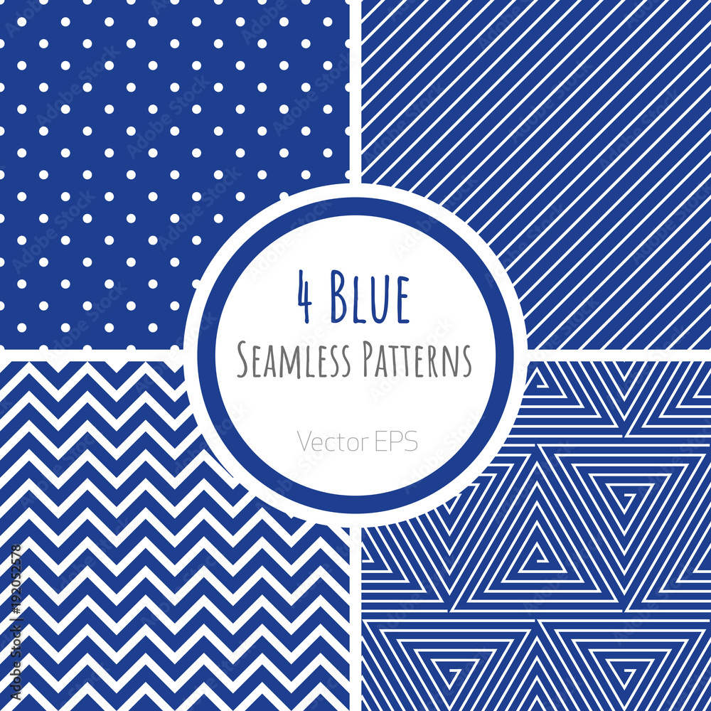 Set of blue geometrical seamless patterns