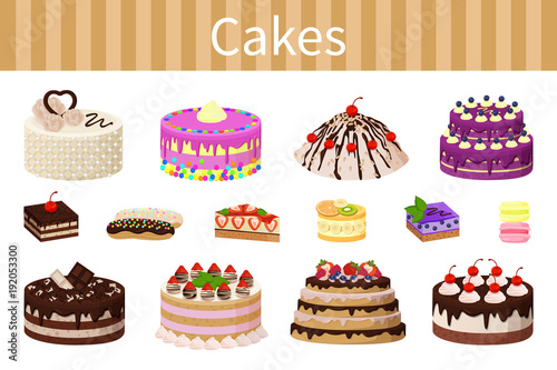 Various Delicious Desserts Vector Illustration