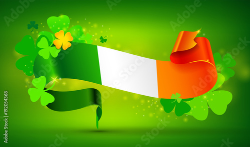 St. Patrick's day banner with Irish flag and clovers