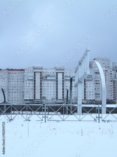 residential quarter on the outskirts of the city on a winter 