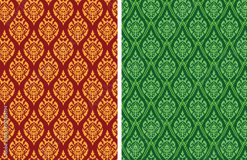 Seamless Thai batik pattern in pixel vector art