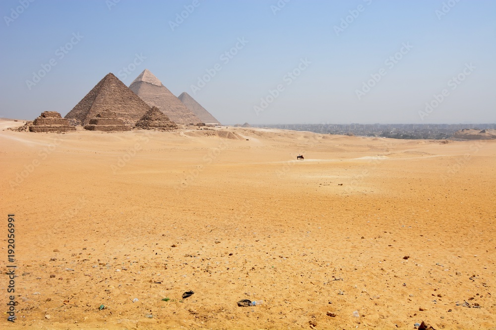 Pyramids at Giza, Cairo, Egypt on a sunny day